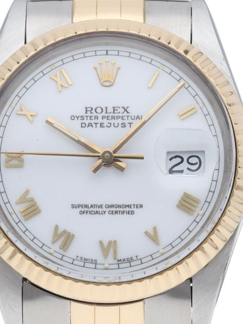 Rolex Datejust Watch Antique 18k Yellow Gold SS White Polished